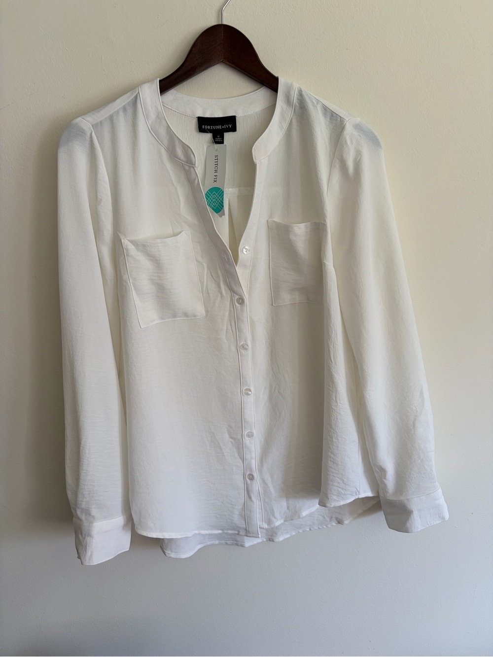 Fortune + Ivy White Band-Collar Button-Down Shirt
